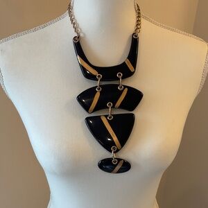 Chico’s Vintage Black and Gold Linked Geometric Statement Necklace